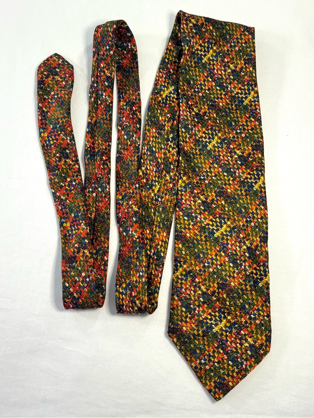 Vintage Missoni Cravatte Tie 100% Silk Multicolor Mosaic Knit Look Made in Italy